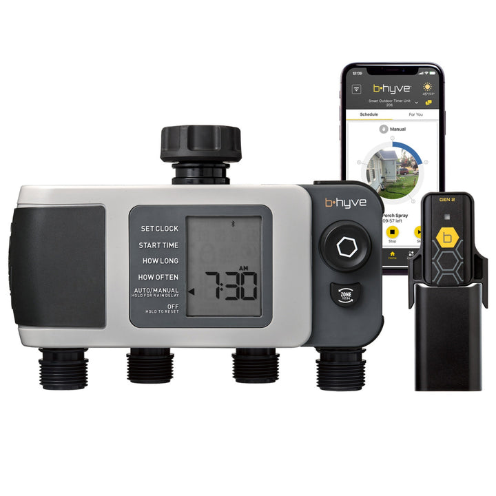 B-hyve XD 4-Outlet Smart Hose Faucet Sprinkler Timer with B-hyve Smart Gen 2 Hub | 24639