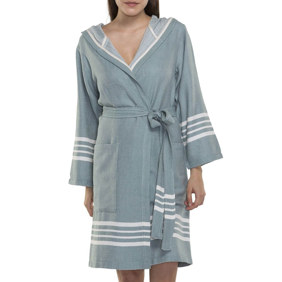 Organic Turkish Cotton Short Bathrobe with Hood – Lightweight Robe