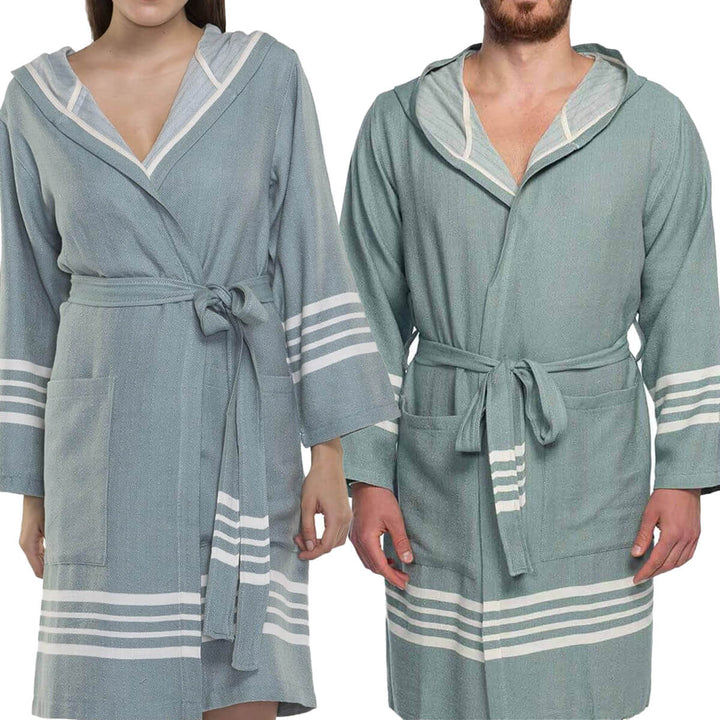 Organic Turkish Cotton Short Bathrobe with Hood – Lightweight Robe