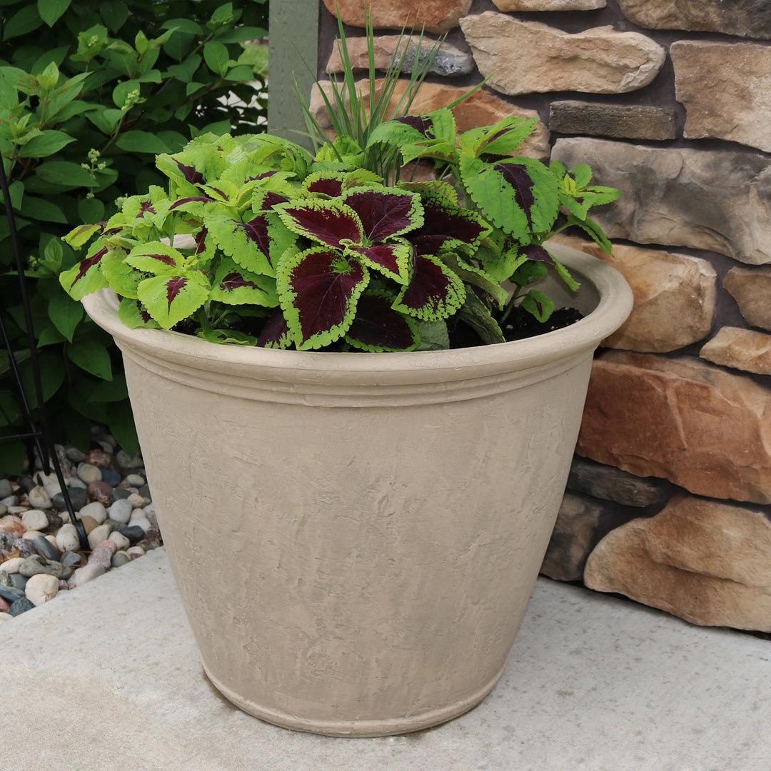Anjelica Polyresin Large Round Outdoor Planter