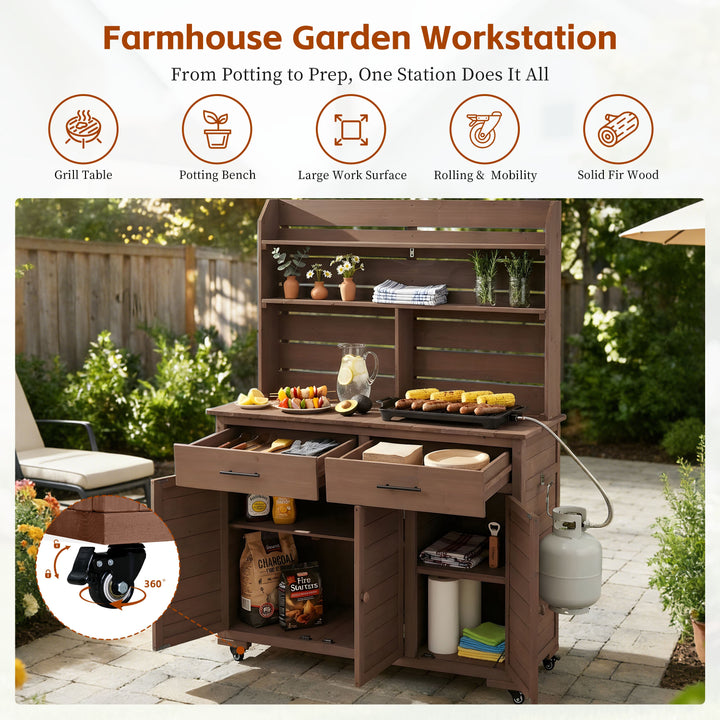 TOPMAX 65"H Large Garden Potting Bench with Storage and Lockable Wheels