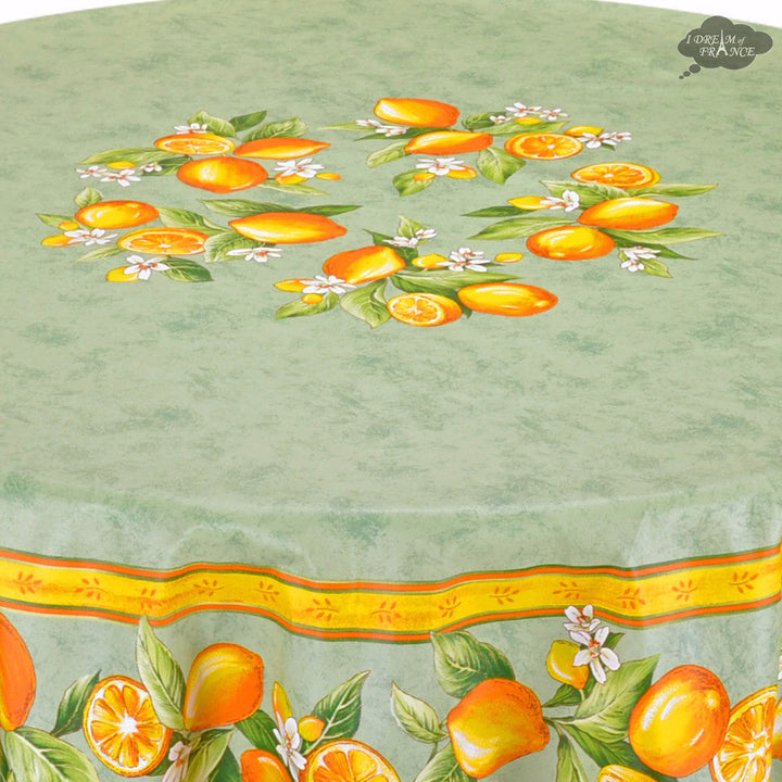 French Provencal tablecloth - Cotton, natural or acrylic-coated - 70" round - Lemon green | Tissus Toselli - MADE IN FRANCE