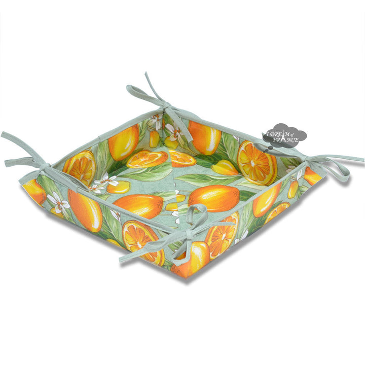 French bread basket - Acrylic-coated Cotton - Lemons green | Tissus Toselli - MADE IN FRANCE