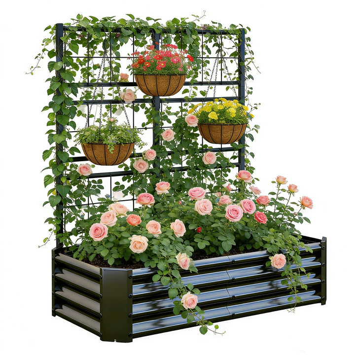 4x2x1FT Galvanized Raised Garden Bed with Arch Trellis