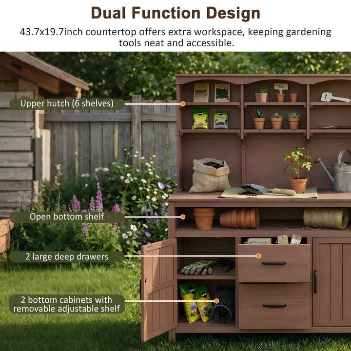 TOPMAX Large Fir Wood Potting Bench with Hutch and Storage