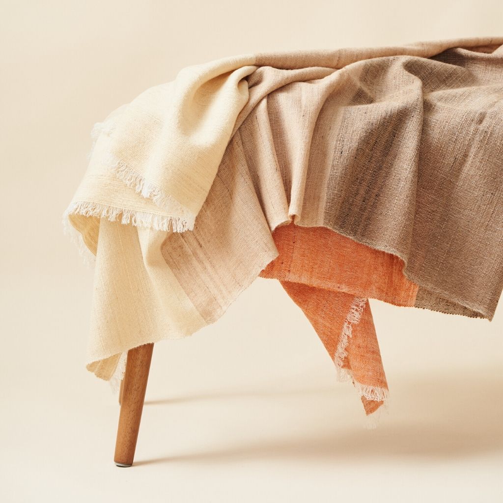 Chestnut Orange Cream Color Block Handwoven Merino Throw