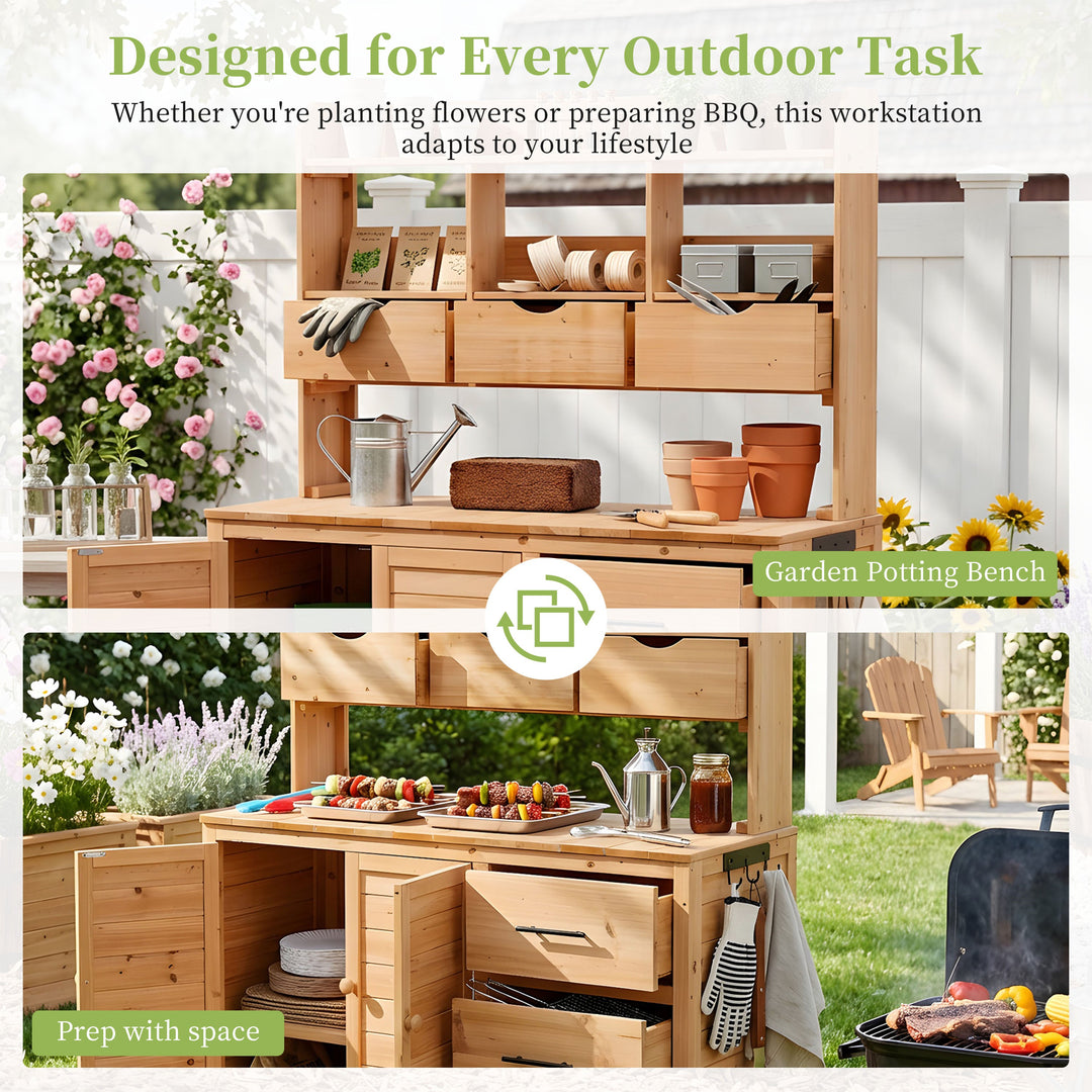 TOPMAX Farmhouse Patio Potting Bench with Storage and Workstation