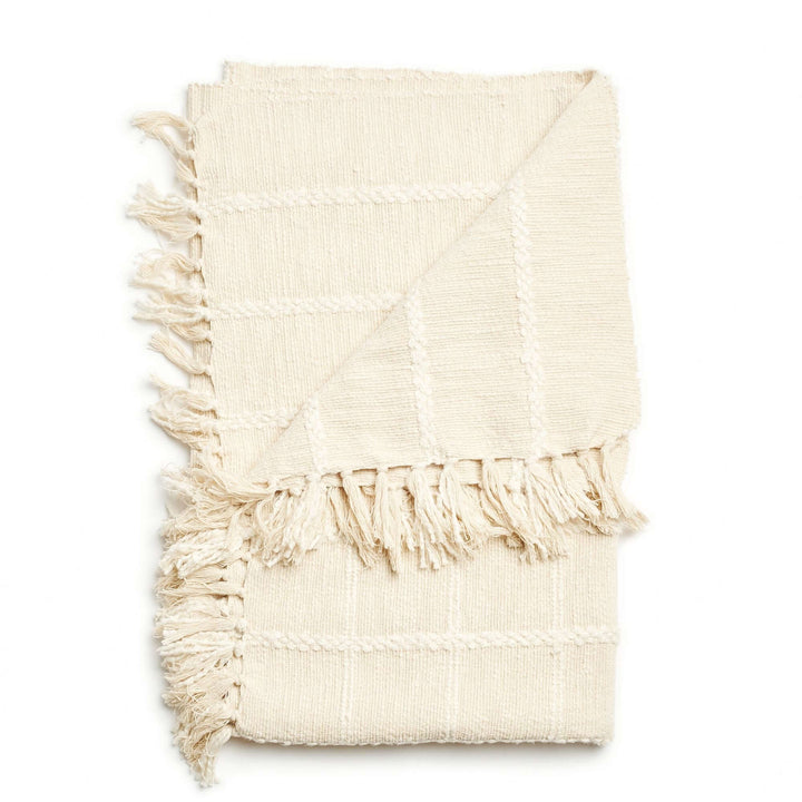 Sea Shell White Textured Checks Handloom Throw