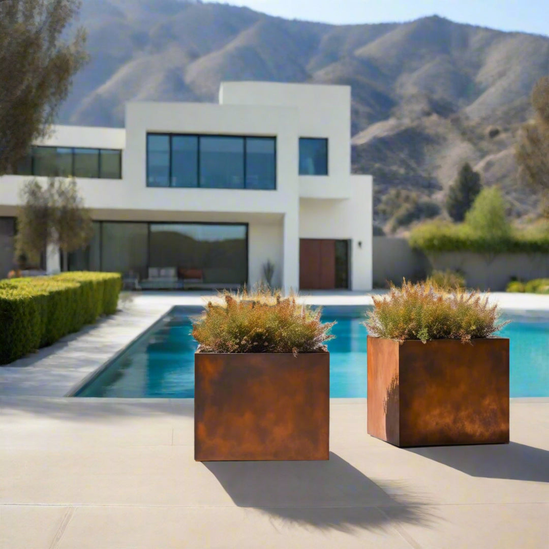 Oversized Corten Steel Cube Planters - FREE SHIPPING!