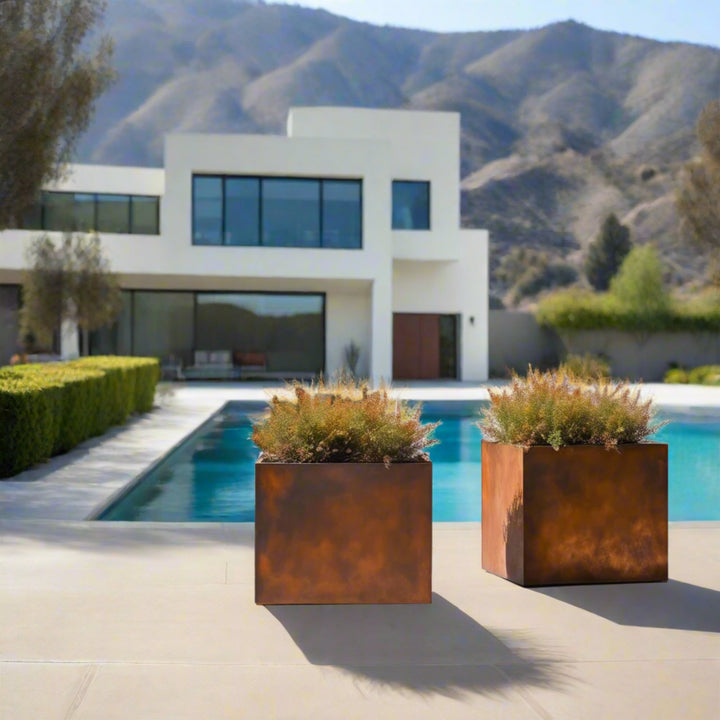 Oversized Corten Steel Cube Planters - FREE SHIPPING!