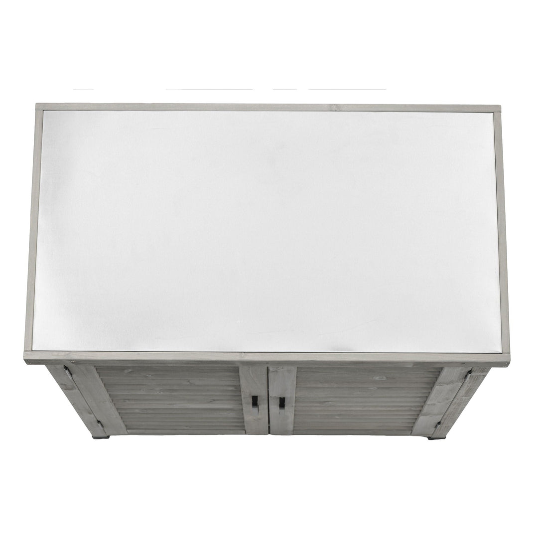 Potting Bench With Storage Cabinet And Metal Table Top For Outdoor