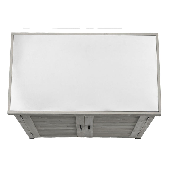Potting Bench With Storage Cabinet And Metal Table Top For Outdoor