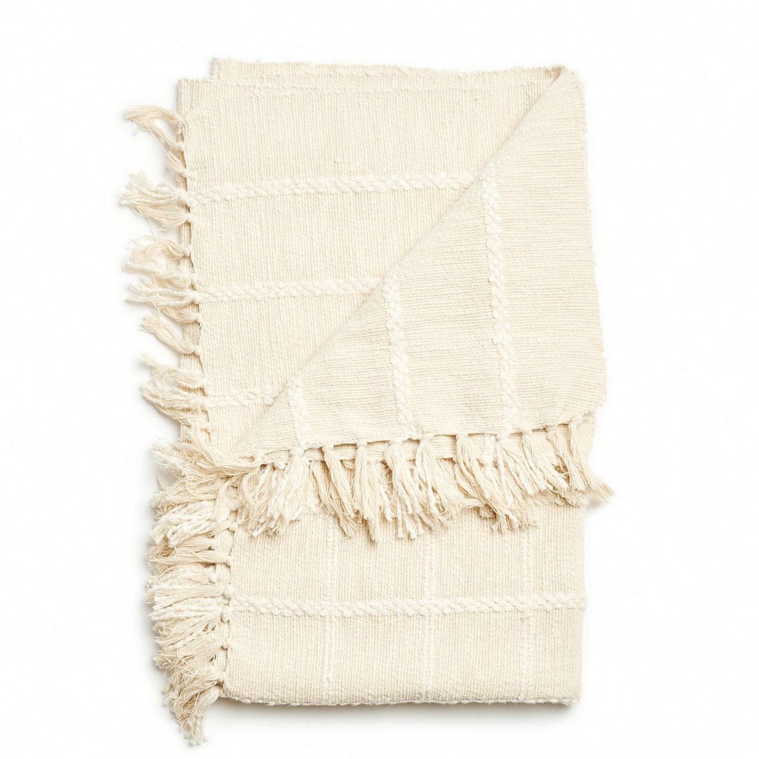 Sea Shell White Textured Checks Handloom Throw