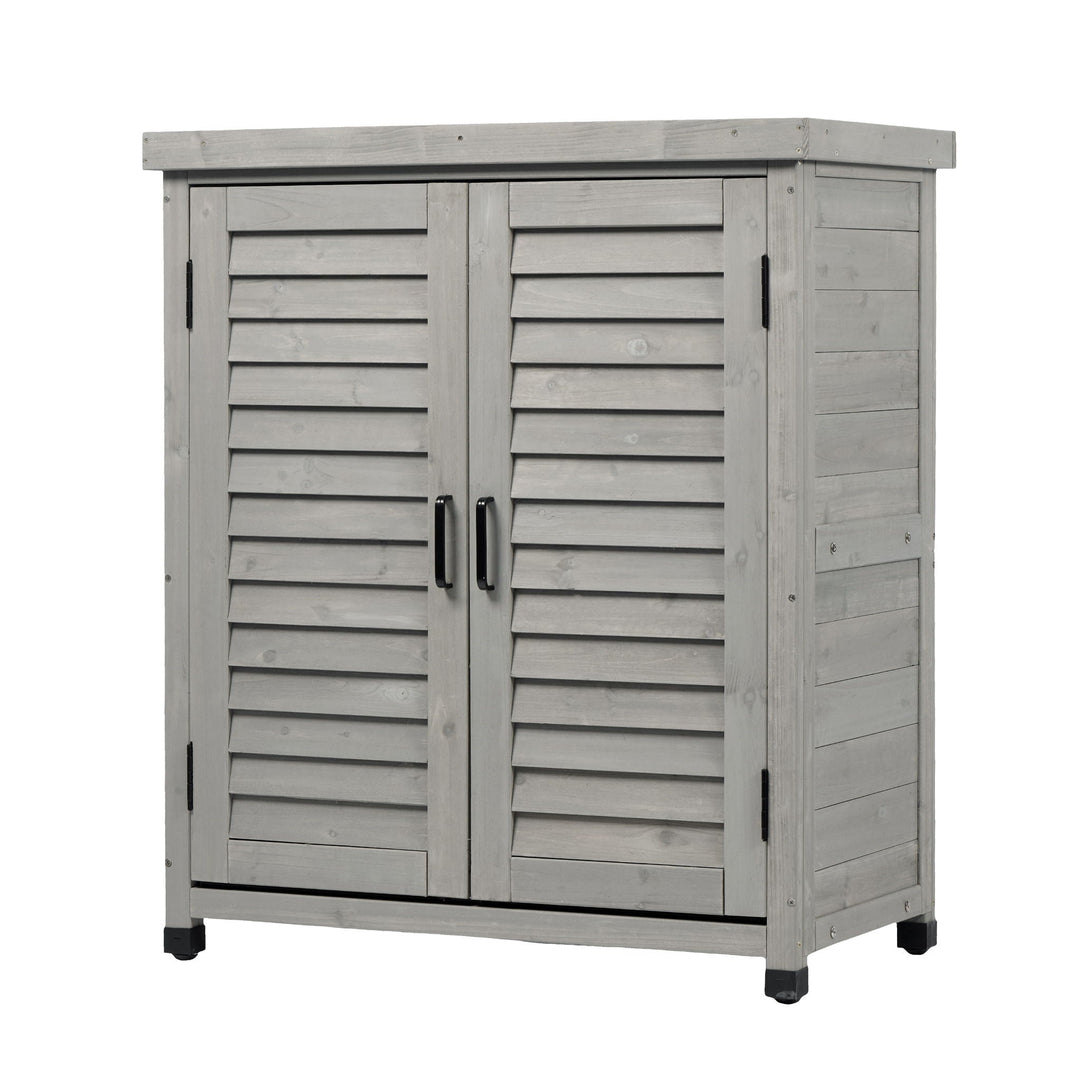 Potting Bench With Storage Cabinet And Metal Table Top For Outdoor