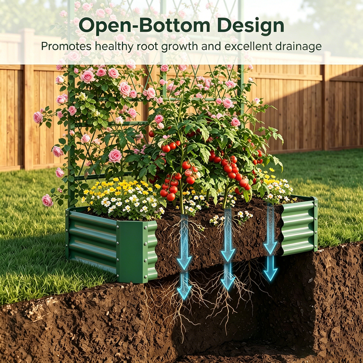 4x2x1FT Galvanized Raised Garden Bed with Arch Trellis