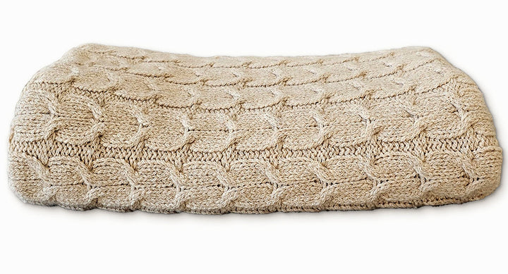 Muru Collection - Pima Cotton &amp; Undyed Baby Alpaca Light Tan Cable Throw