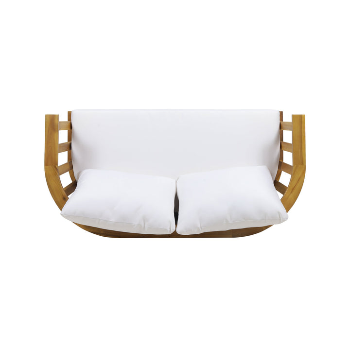 Outdoor Wooden Loveseat with Cushions - White/Teak
