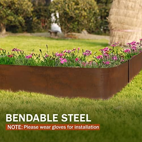 Worth Garden 6 Pack Cor-Ten Steel Landscape Edging w/Rust Patina Finish - 40" L x 8" H Strips - Hammer-in 14-Gauge Metal Corten Edging Border w/ 7 Clips &amp; Gloves - Edge for Lawn Yard (20Ft Total)