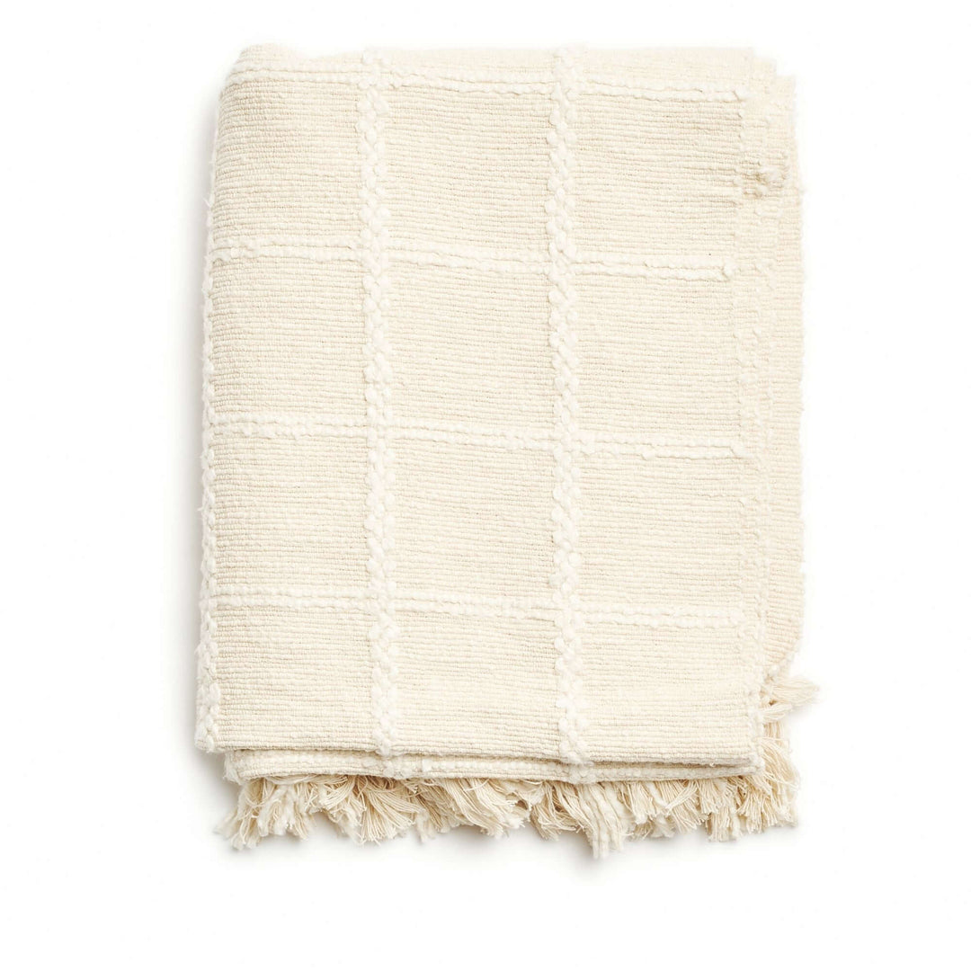 Sea Shell White Textured Checks Handloom Throw