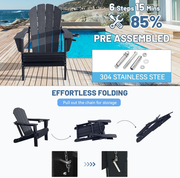 Adirondack Chair, HDPE Adirondack Chair, Folding Adirondack Chairs,Outdoor Chairs with Cup