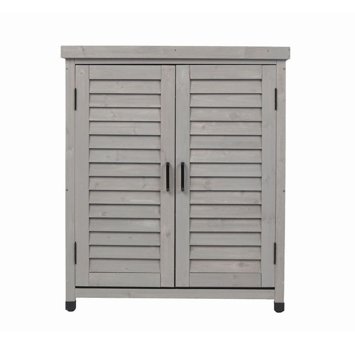 Potting Bench With Storage Cabinet And Metal Table Top For Outdoor