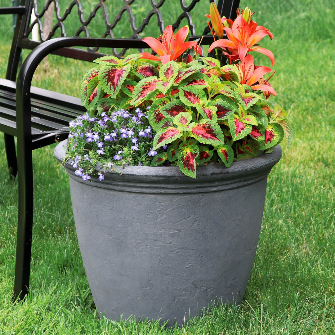 Anjelica Polyresin Large Round Outdoor Planter