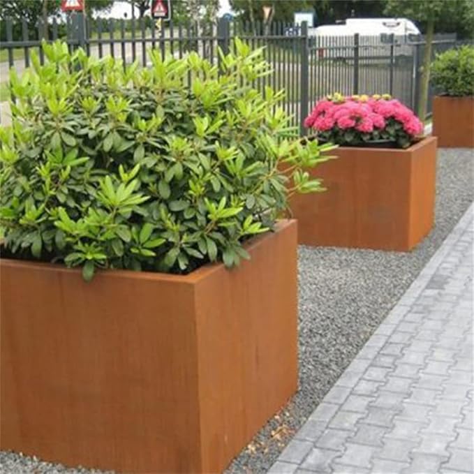 Corten Steel Planter Box Metal Outdoor Planter Large Square Cube Rustic Planter Pot Durable Antique Detached for Commercial Residential Tall Plant Patio Deck and Backyard 32 Inch