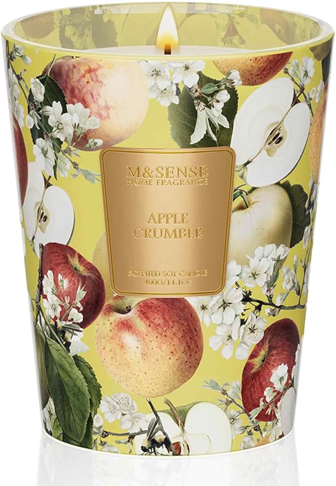 M&amp;SENSE Apple Crumble Scented Natural Soy Wax Candle, 14.1oz 60 Hours Long Lasting Slow Burning Candles for Home Decor, Aromatherapy Candle for Stress Relief