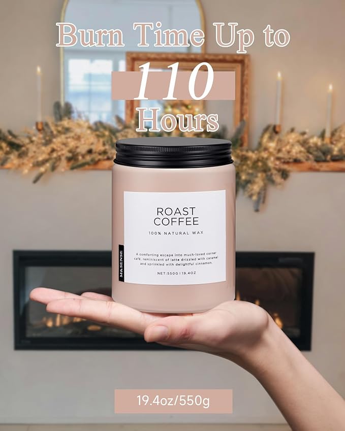 M&amp;SENSE Coffee Candles Scented Strong, 2 Wick Jar Candle 19.4oz, 110 Hours Burning Time, Organic Natural Soy Wax Candle for Bedroom Kitchen Home Decor, Housewarming Gift for Men and Women