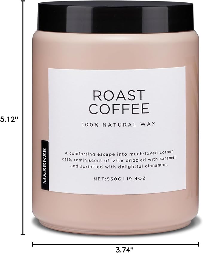 M&amp;SENSE Coffee Candles Scented Strong, 2 Wick Jar Candle 19.4oz, 110 Hours Burning Time, Organic Natural Soy Wax Candle for Bedroom Kitchen Home Decor, Housewarming Gift for Men and Women