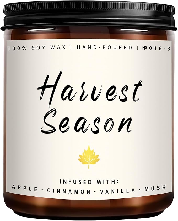 Fall Candle - Harvest Season Scented Candle, Fall Soy Candles for Home Decor, 7 oz Natural Soy Wax – Long-Lasting Autumn Candles, Aromatherapy Gift for Women &amp; Thanksgiving, 7oz
