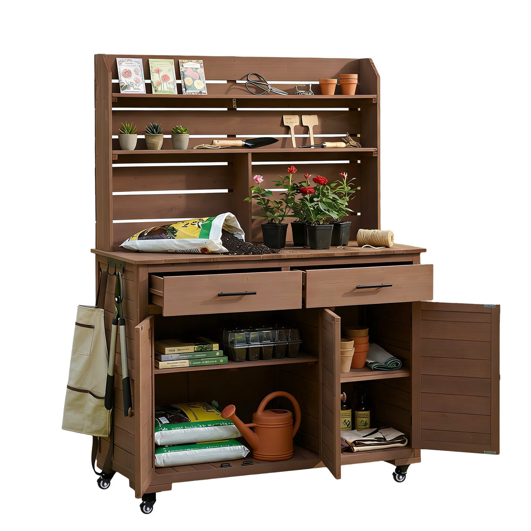 TOPMAX 65"H Large Garden Potting Bench with Storage and Lockable Wheels