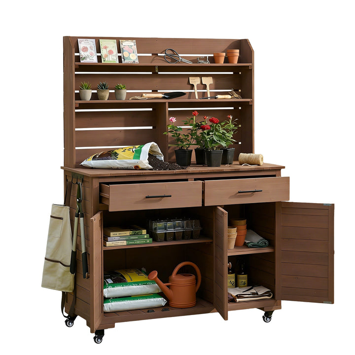 TOPMAX 65"H Large Garden Potting Bench with Storage and Lockable Wheels