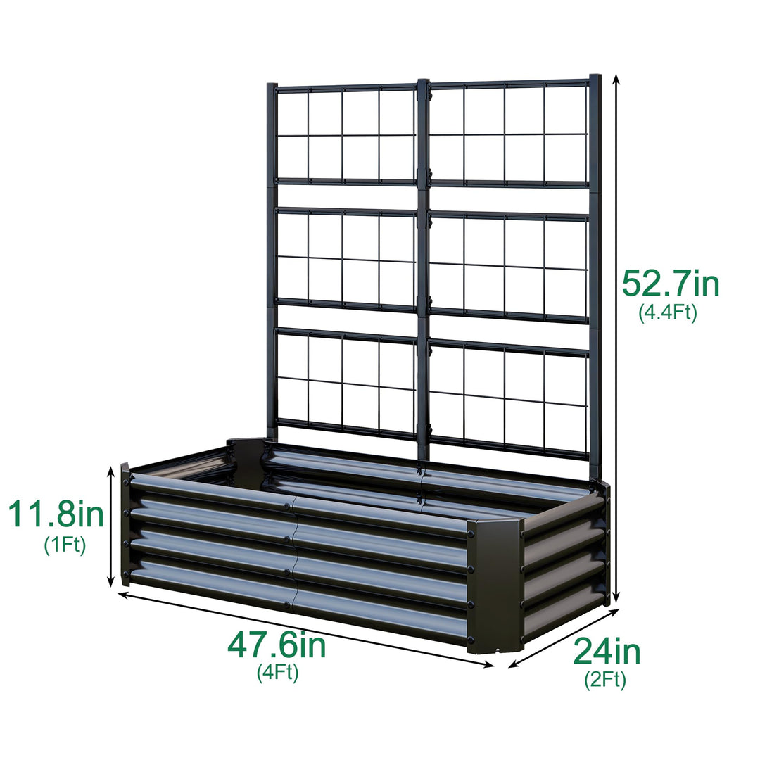 4x2x1FT Galvanized Raised Garden Bed with Arch Trellis