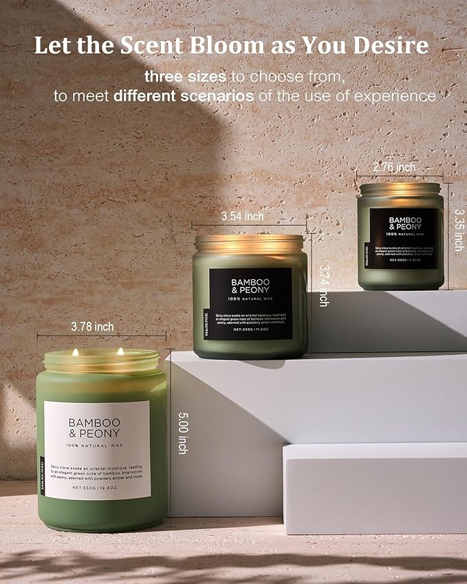 M&amp;SENSE Bamboo Peony Spring Large Candles for Home Scented 19.4oz 110 Hour Long Lasting Burn Natural Organic Soy Candle Gifts for Women, Fresh Smelling Aromatherapy Gifts for Stress Relief