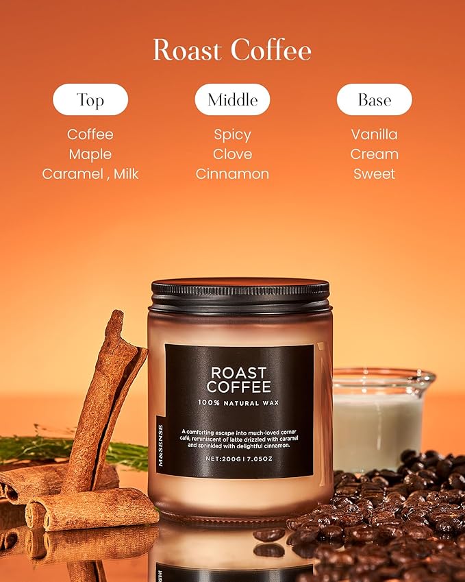 M&amp;SENSE Coffee Candles Scented Strong, Organic Natural Soy Wax for Bedroom Kitchen Home Decor, 7.05oz 50 Hours Slow Burn Candle Highly Scented Candle Housewarming Gift for Men Women