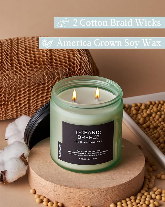 M&amp;SENSE Candle Oceanic Breeze Scented, 11.6oz 70 Hour Long Lasting 2 Wick Pineapple &amp; Mango Scent Natural Soy Candles for Home Scented, Stress Relief Gifts for Women/Men