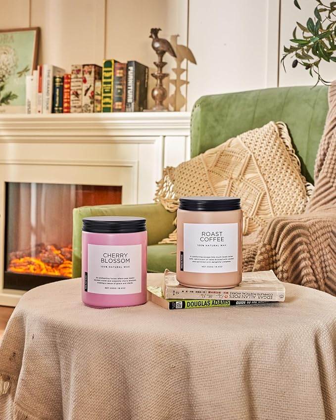 M&amp;SENSE Coffee Candles Scented Strong, 2 Wick Jar Candle 19.4oz, 110 Hours Burning Time, Organic Natural Soy Wax Candle for Bedroom Kitchen Home Decor, Housewarming Gift for Men and Women
