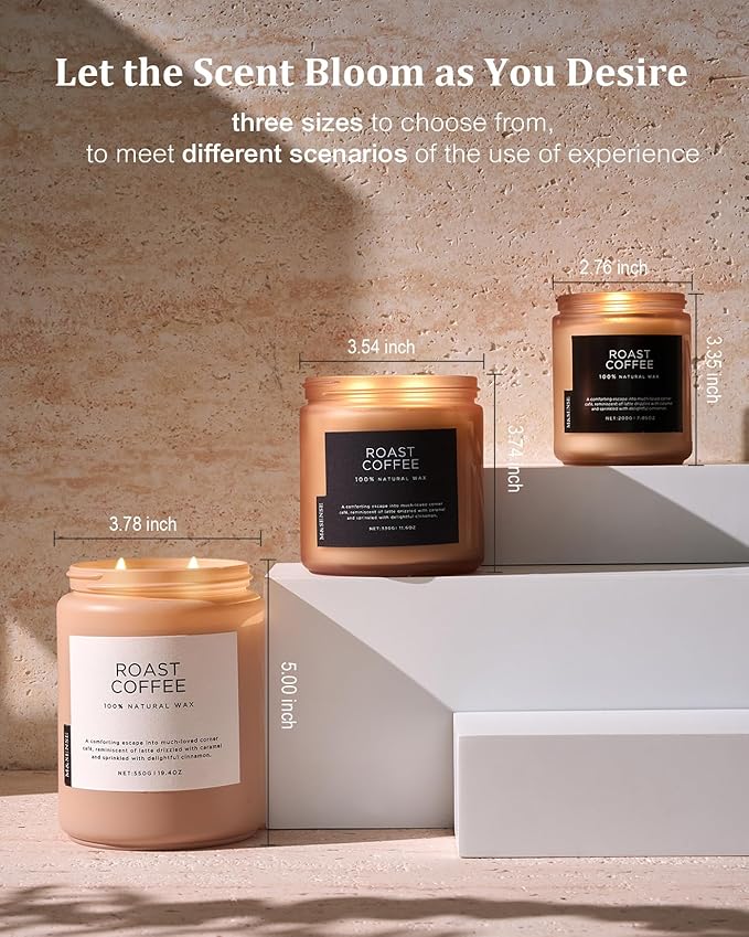 M&amp;SENSE Coffee Candles Scented Strong, 2 Wick Jar Candle 19.4oz, 110 Hours Burning Time, Organic Natural Soy Wax Candle for Bedroom Kitchen Home Decor, Housewarming Gift for Men and Women