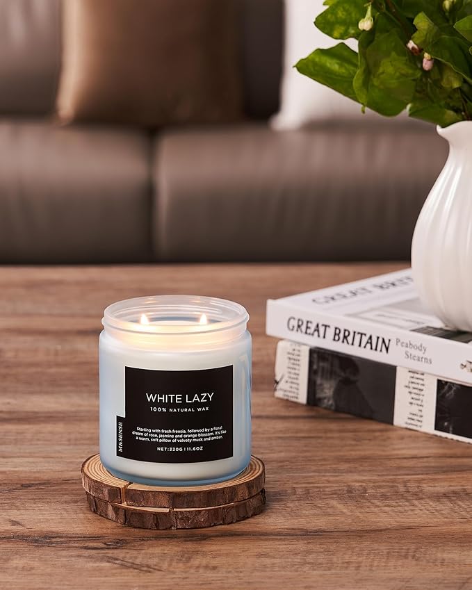 M&amp;SENSE Jasmine &amp; Clean Cotton Spring Scented Candle, 11.6oz Aromatherapy Gifts 2 Wick 70 Hours Long Lasting Burn, Natural Organic Soy Candle, Housewarming Gifts for Dad Mom Friends