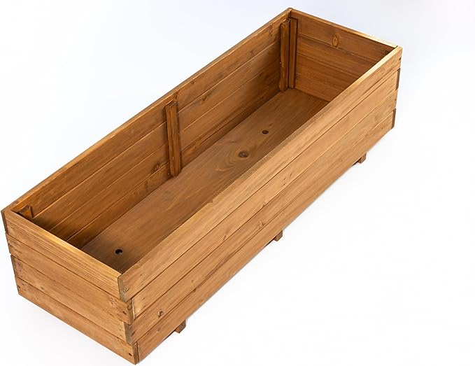 Wooden Raised Garden Bed Planter Box – Fir Wood Outdoor Vegetable, Herb &amp; Flower Box with Drainage Holes – 47.24"x15.75"x12.6", Rot-Resistant, for Patio, Yard, Balcony