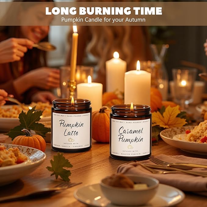 Auelife Fall Candles, Pumpkin Latte Scented Candle – Fall Soy Candle for Home | Autumn Aromatherapy Candles| Pumpkin Scented for Autumn Home Décor &amp; Cozy Gift for Women