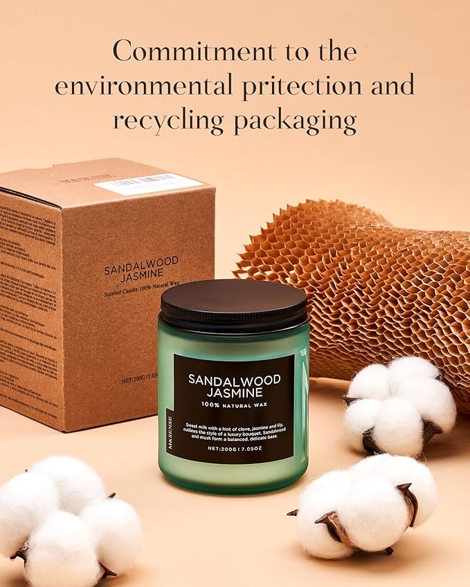 M&amp;SENSE Bamboo Peony Spring Jar Candles for Home Scented Natural Organic Soy Candle Gifts for Women, 7.05oz 50 Hour Hours Burn Fresh Smelling Aromatherapy Gifts for Stress Relief