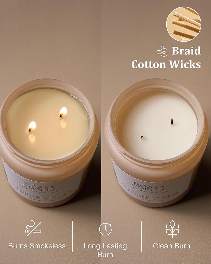 M&amp;SENSE Coffee Candles Scented Strong, 2 Wick Jar Candle 19.4oz, 110 Hours Burning Time, Organic Natural Soy Wax Candle for Bedroom Kitchen Home Decor, Housewarming Gift for Men and Women