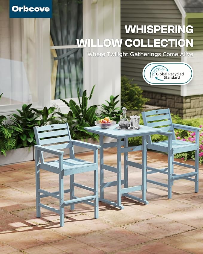 Tall Adirondack Chairs Set of 4, HDPE Wood Balcony Adirondack Chairs Set with Heart Cutout Design, Weather-Resistant Bar Height Furniture for Deck, Porch, Pool (Light Blue)