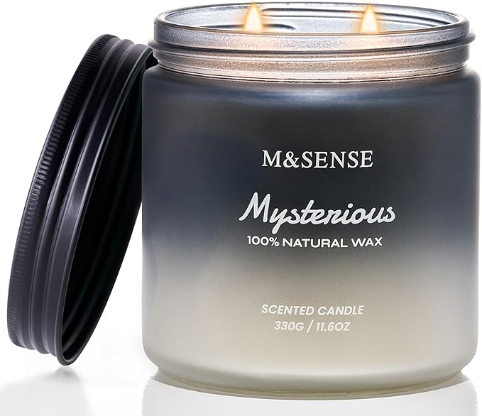M&amp;SENSE Pepper Lavender Scented Candles for Men, 2 Wick 11.6oz 70 Hours Slow Burning Natural Soy Candle for Christmas, Organic Black Masculine Candles Home Fragrance Holiday Candle for Him