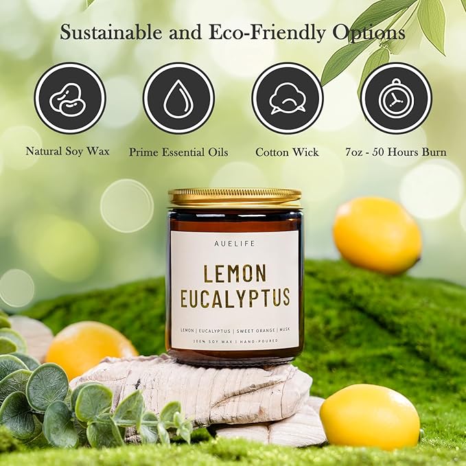 Scented Candles for Home - Lemon Eucalyptus Candle | Aromatherapy Candle Gift for Women &amp; Men, Soy Candles for Home Scented - 7oz, Soy Wax