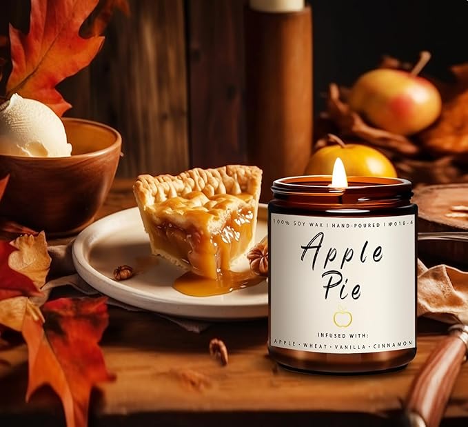 Fall Candles, Apple Pie Scented Candle for Home- Fall Scented Candles Gift Set for Women &amp; Men, Autumn Aromatherapy Candle for Holiday, Thanksgiving, Cozy Home Décor，Long-Lasting Fragrance，7 oz