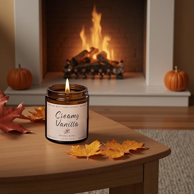 Auelife Fall Candle, Creamy Vanilla Scented Candle for Home - Fall Soy Wax Candles - Autumn Aromatheraphy Candles Gifts Set for Women &amp; Men, Holiday, Thanksgiving Decor, 7oz