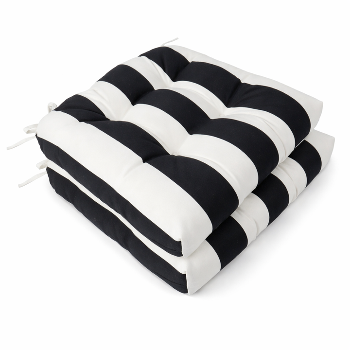Outdoor Chair Cushions Set of 8 in Black/White Striped